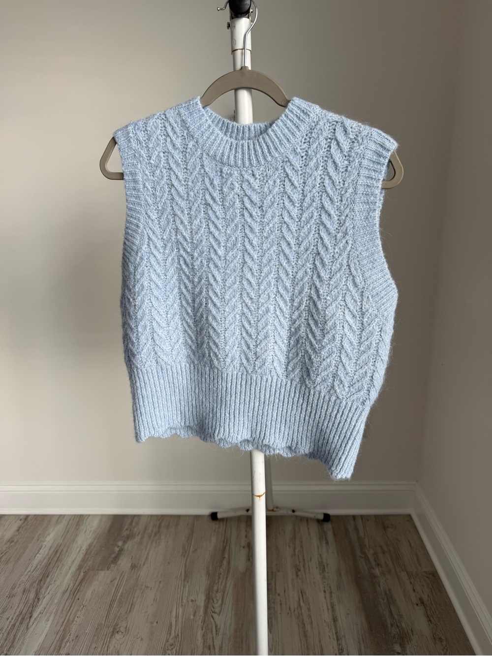 Zara Pastel Blue Cable Knit Sleeveless Sweater Vest